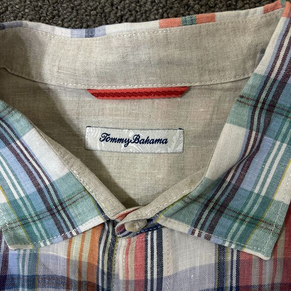 Tommy Bahama Shirt Mens Size XXL 2XL Button Front Long Sleeve Plaid Linen - Picture 3 of 11